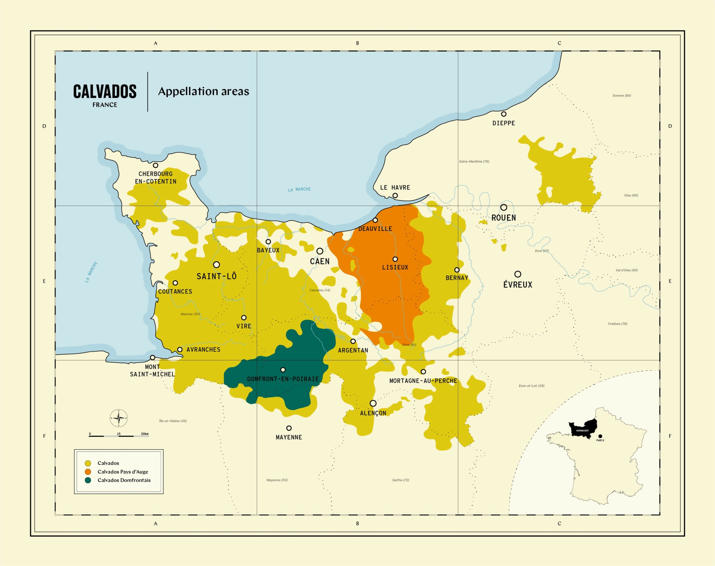 AOC designated Calvados regions map