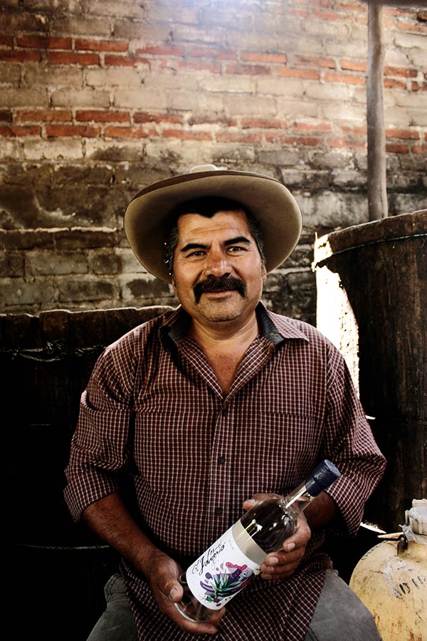 Mezcalero Gregorio Martinez Jarquín at the De Cortés palenque in Santiago Matatlán.